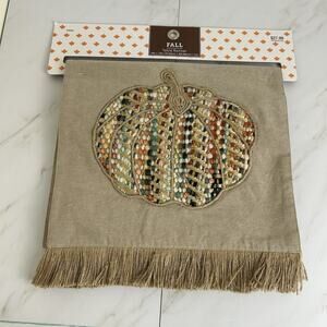 Multicolor Pumpkin Embroidered Beige Table Runner 14"x72" Fall Thanksgiving NWT